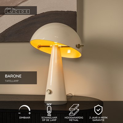 Lucide BARONE - Tafellamp - Ø 38 cm - 1xE27 - Taupe | Vibes